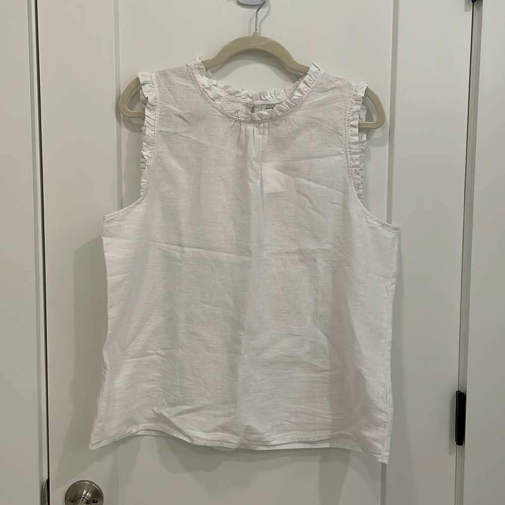 J-Crew Factory Linen-Blend Ruffleneck Top